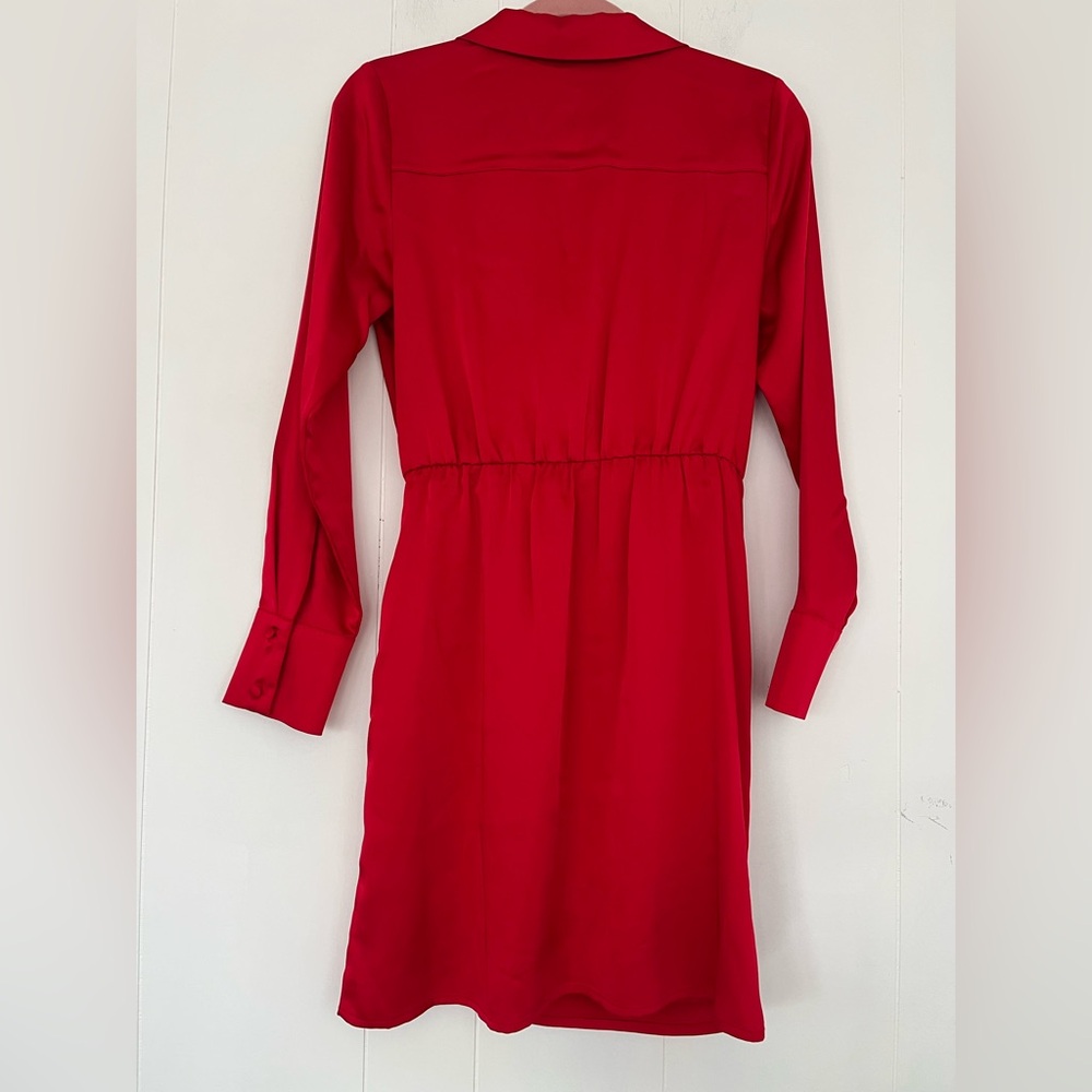 A New Day Women's Long Sleeve Red Satin Shirt Mini Dress Size Small - Picture 10 of 10